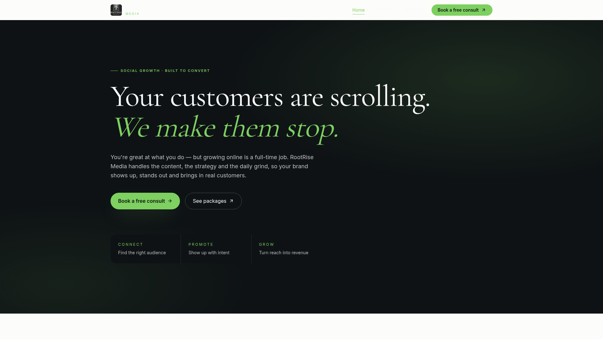 RootRise Media — live website built by Fluent